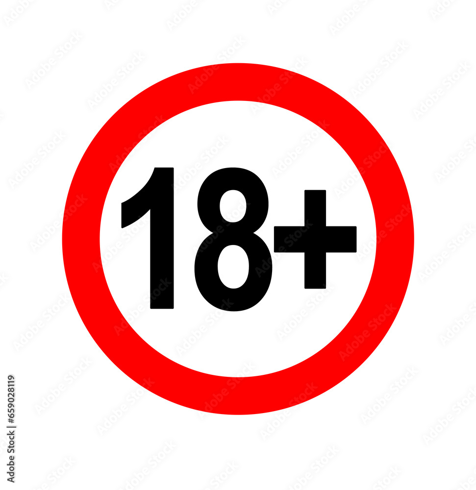 A only eighteen sign is pictured with a red circle and an eighteen sign with a plus sign A only eighteen sign is pictured with a red circle and an eighteen sign with a plus sign