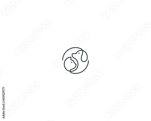 Dog and cat logo design template vector, line of pet logo design suitable for pet shop, store, cafe, business, hotel, veterinary clinic, Domestic animals vector illustration logotype, sign and symbol.