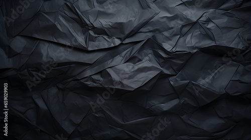 Black crumpled paper texture background 