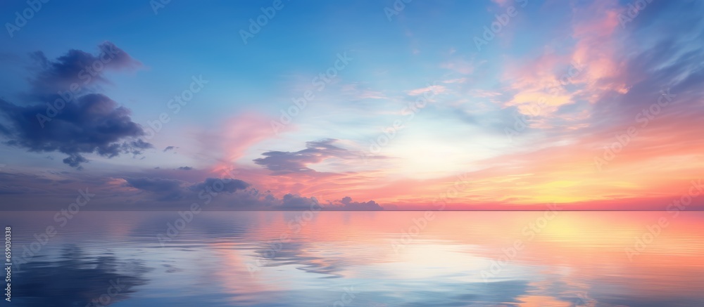 Stunning long exposure of sky at sunrise or sunset with reflected clouds and tropical sea