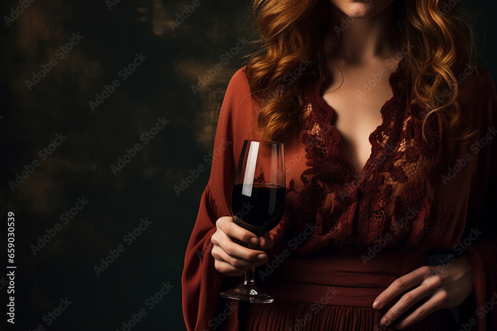 An elegant wine bottle rests gracefully in a woman's hand, symbolizing refined beauty and sophistication in a single image. Generative AI. An elegant wine bottle rests gracefully in a woman's hand, symbolizing refined beauty and sophistication in a single image. Generative AI.