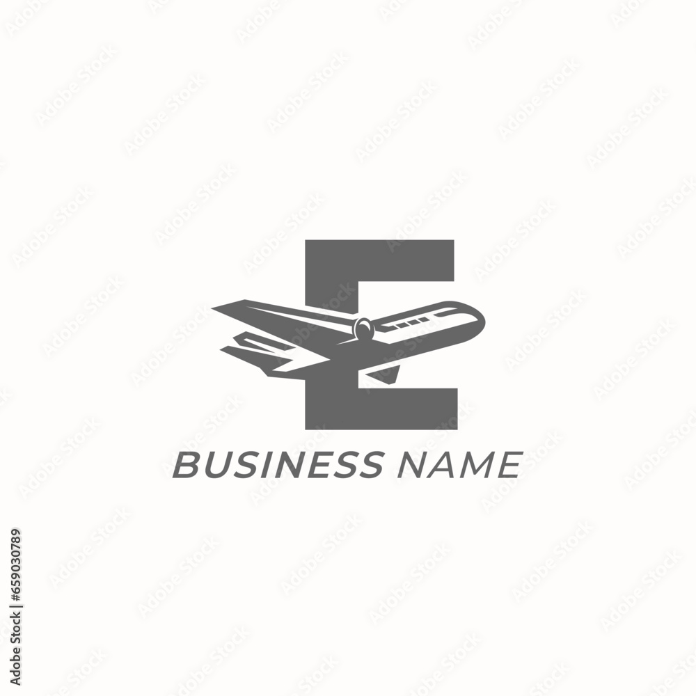 design logo creative letter E and plane design logo creative letter E and plane