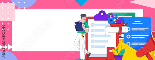 Invite friends to conduct questionnaire flat vector concept operation hand drawn illustration