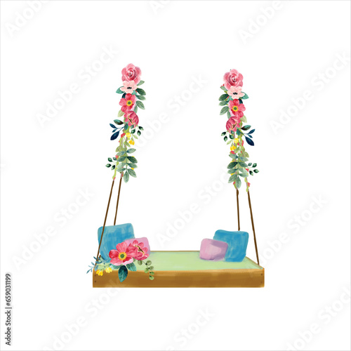Watercolor floral swing vector illustration