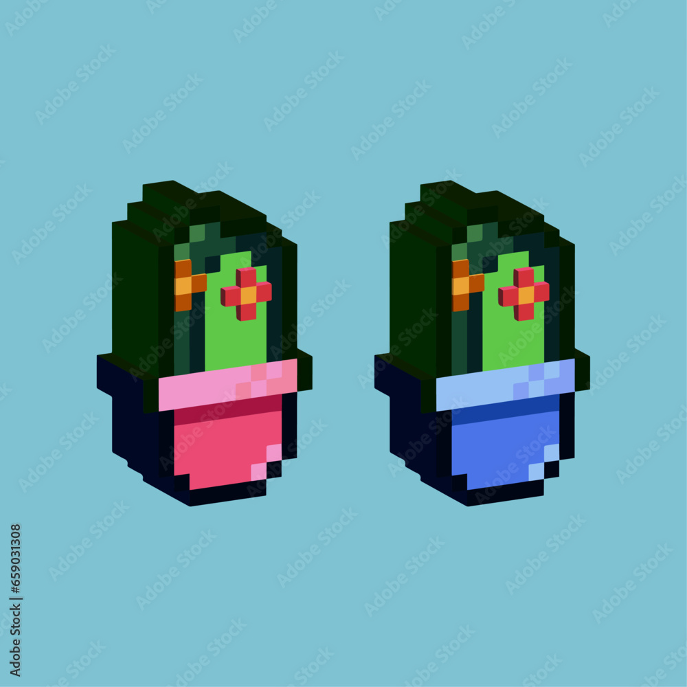 Isometric Pixel art 3d of cactus plant for items asset.Green cactus plant on pixelated style.8bits perfect for game asset or design asset element for your game design asset.