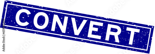 Grunge blue convert word square rubber seal stamp on white background