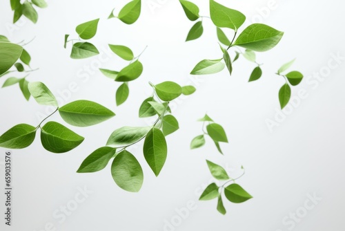 Green Floating Leaves. Banner with Flying Dancing Leaf