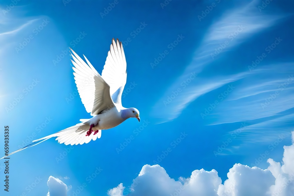 Obraz premium white dove flying in the sky