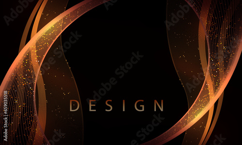 Golden waves with glitter and tinsel on a black background