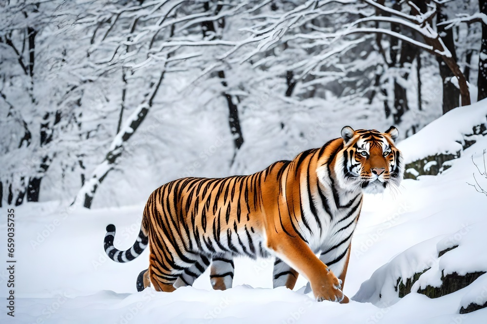 Obraz premium siberian tiger in snow
