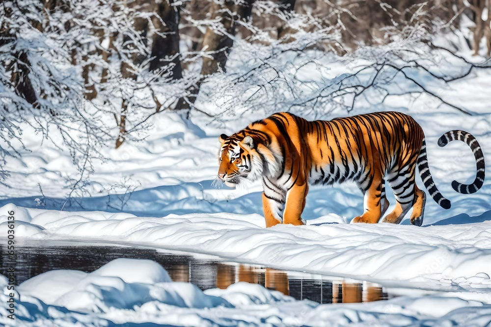Obraz premium siberian tiger in snow