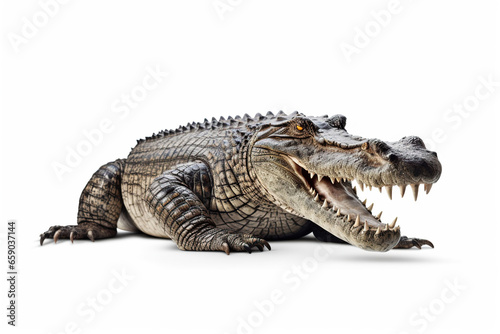 Majestic alligator roaming, crocodile on white background, portrait of crocodile © nientsu