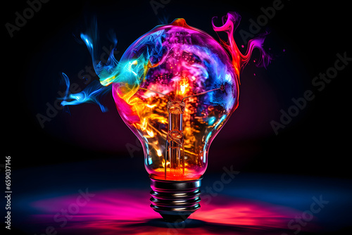 Glowing lightbulb with energy inside, 3d illustration. ia generated