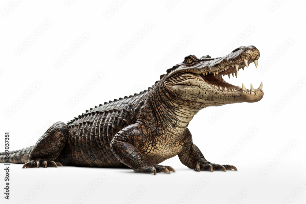 Majestic alligator roaming, crocodile on white background, portrait of crocodile Majestic alligator roaming, crocodile on white background, portrait of crocodile