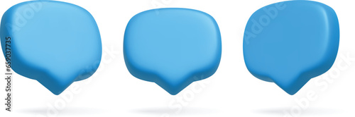 Render 3D illustration of blue speech bubble. Mate speech bubble high quality vector. Symbol or emblem for speak bubble text, chatting box, message box outline cartoon. Vector illustration