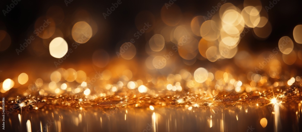 Festive Christmas lights with sparkling golden and glittering background