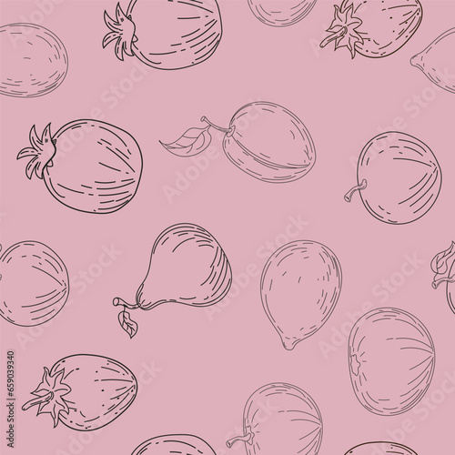 Seamless pattern summer fruits. Hand drawing sketch fruits