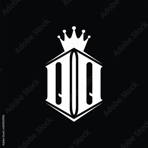 QQ Letter Logo monogram hexagon shield shape crown style design template