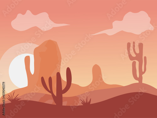 desert landscape background with cactus plant 