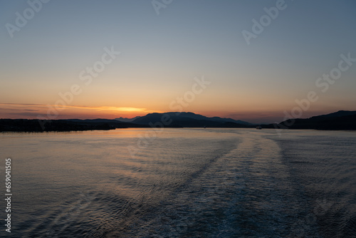 Sunset in the Johnstone Strait  inner passage  British Columbia  Canada.