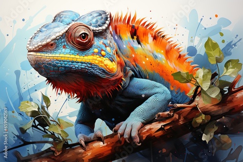 Colorful Chameleons Watercolor Painting © Man888