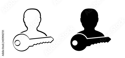 Cartoon user key and access, personal key. Door key checklist. Cartoon protected access concept. Check mark concept. Login or password research icon. Key and keyhole sign. Security symbol.