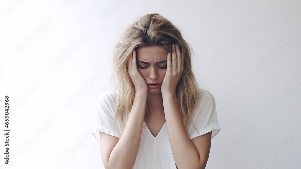 Fototapeta premium Image of a woman displaying signs of depressive feelings.