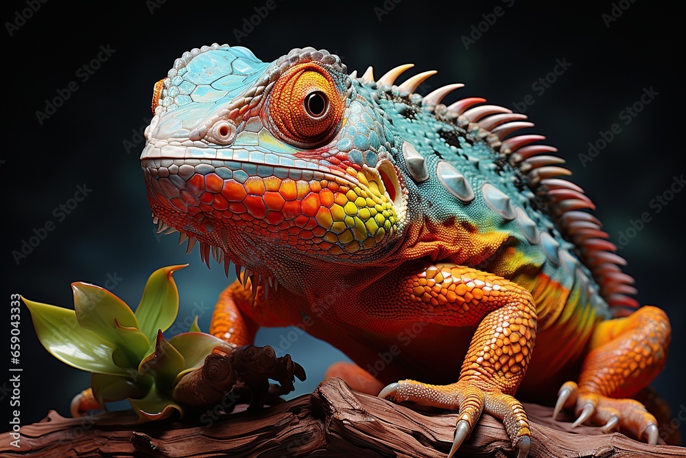 Fototapeta premium Colorful Chameleons Watercolor Painting
