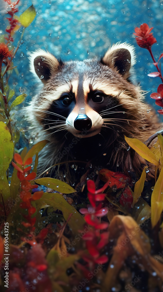 A Glimpse into the Wild: Portrait of a Raccoon Amidst Autumn Hues A Glimpse into the Wild: Portrait of a Raccoon Amidst Autumn Hues