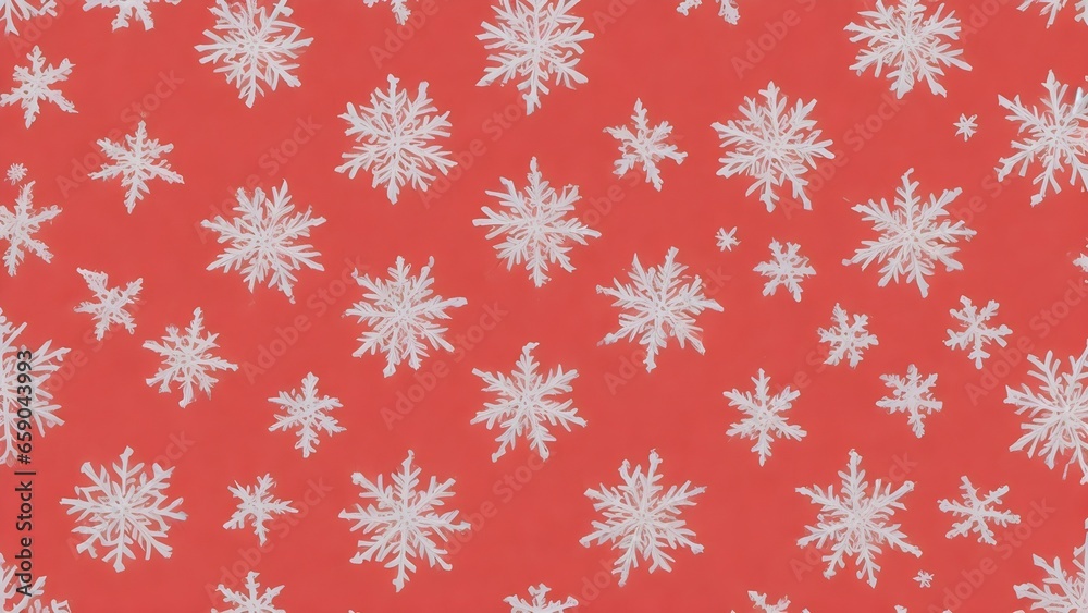 Red christmas background. Snowflakes on red background. Snowflakes seamless texture. Christmas banner with snow.