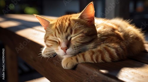 Cute Cat Sleeping Peacefully on a Bench