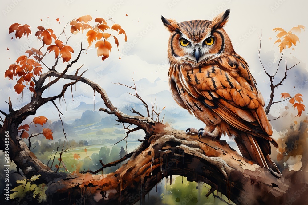 owl on tree branch owl on tree branch