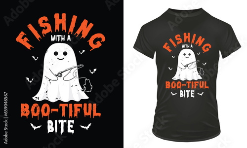 Fishing with a boo-tiful bite t shirt design, fishing halloween design