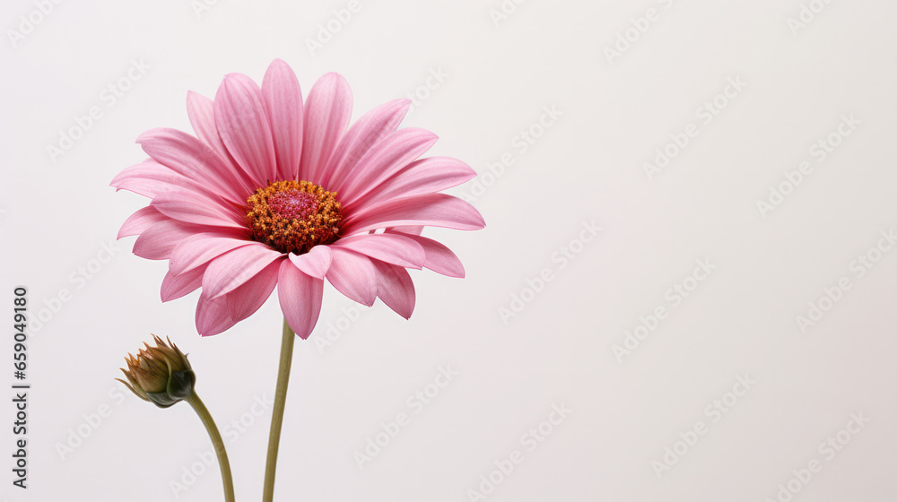 Elegant Studio Photography: Detailed Close-Up of a Blossoming Pink Flower on Minimalist Background with Copy-Space