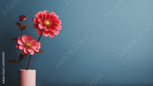 Intricate Floral Detail  Close-Up of a Pink Blooming Blossom in a Minimalist Studio Setting with a Blue Background