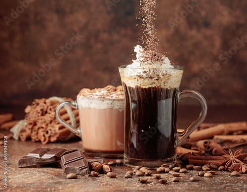 Fototapeta Naklejka Na Ścianę i Meble -  Coffee and hot chocolate with whipped cream.