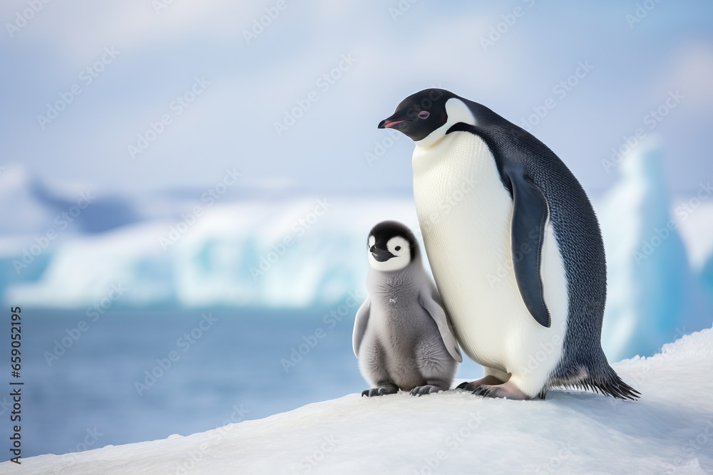 Fototapeta premium mother penguin with her chick