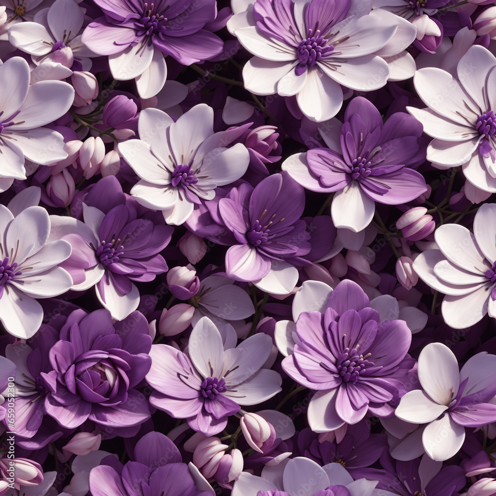 Purple 3D High Detailed Flowers Seamless Pattern Colorful Digital Background Floral Design - ai generated