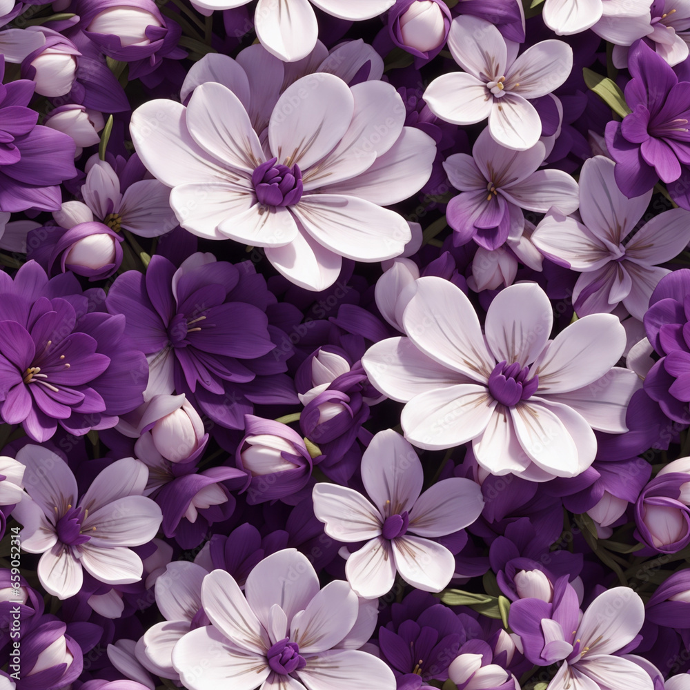 Purple 3D High Detailed Flowers Seamless Pattern Colorful Digital Background Floral Design - ai generated
