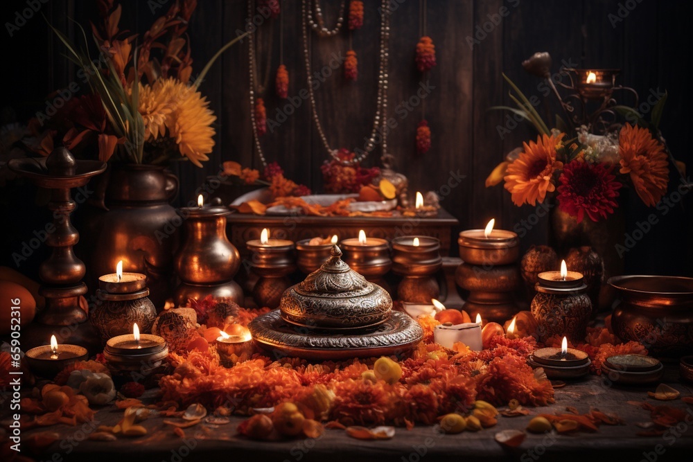 Diwali Puja Serenity Illuminating Traditions Created with Generative AI