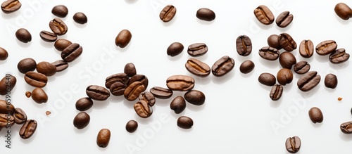 coffee beans in motion white backdrop
