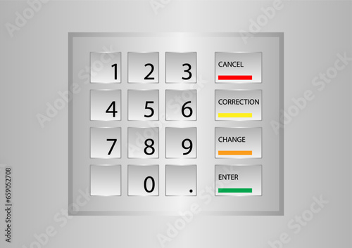 ATM keypad with Number Buttons. ATM Machine Keyboard. Automated Teller Machine. Vector Illustration.
