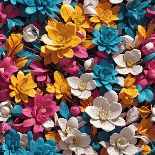 Colorful 3D High Detailed Flowers Seamless Pattern Colorful Digital Background Floral Design - ai generated