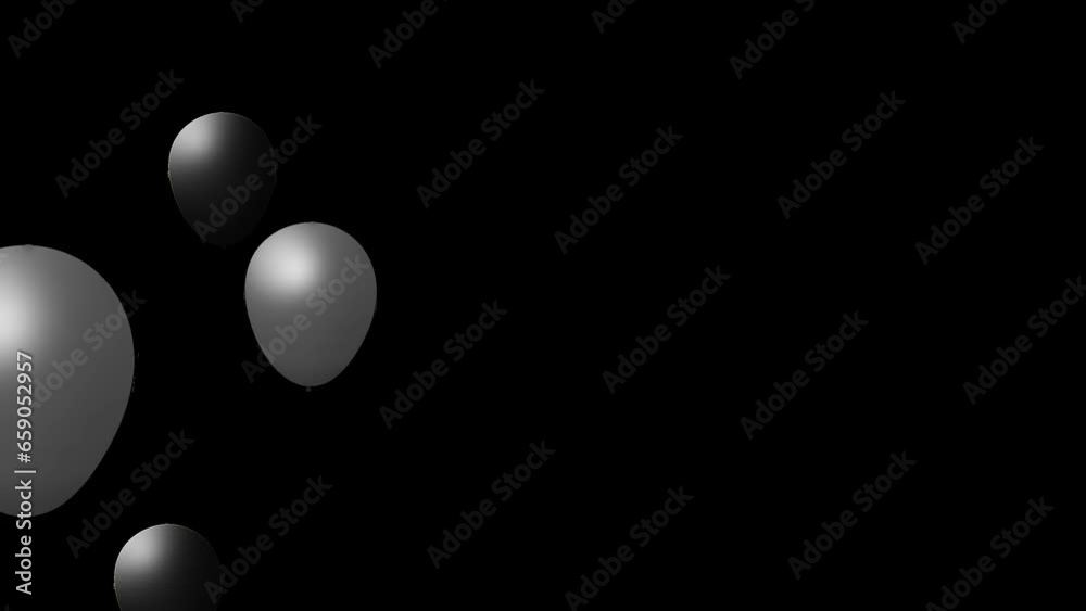 Seamless animation of decorative semi transparent balloons in silver and black. Copy space. Alpha channel.