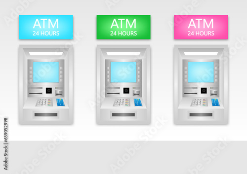 ATM - Automated Teller Machine on Wall. Vector Illustration. 