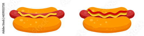 Hot dog with ketchup and mustard vector illustration