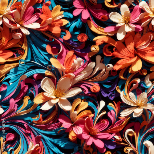 Colorful Digital 3D Art Flowers Seamless Pattern Background Floral Design Graphic - ai generated