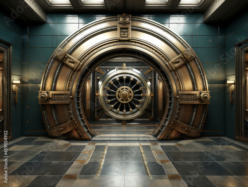 bank vault with a vault door in the background. Generative AI