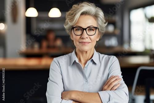 confident mature woman with glasses