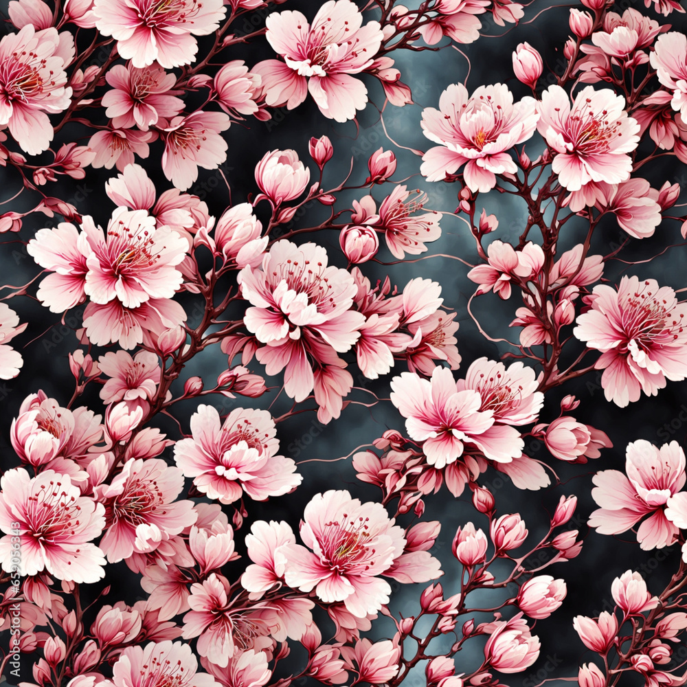 Pink Sakura Cherry Blossoms Seamless Pattern Colorful Digital Background Floral Design - ai generated
